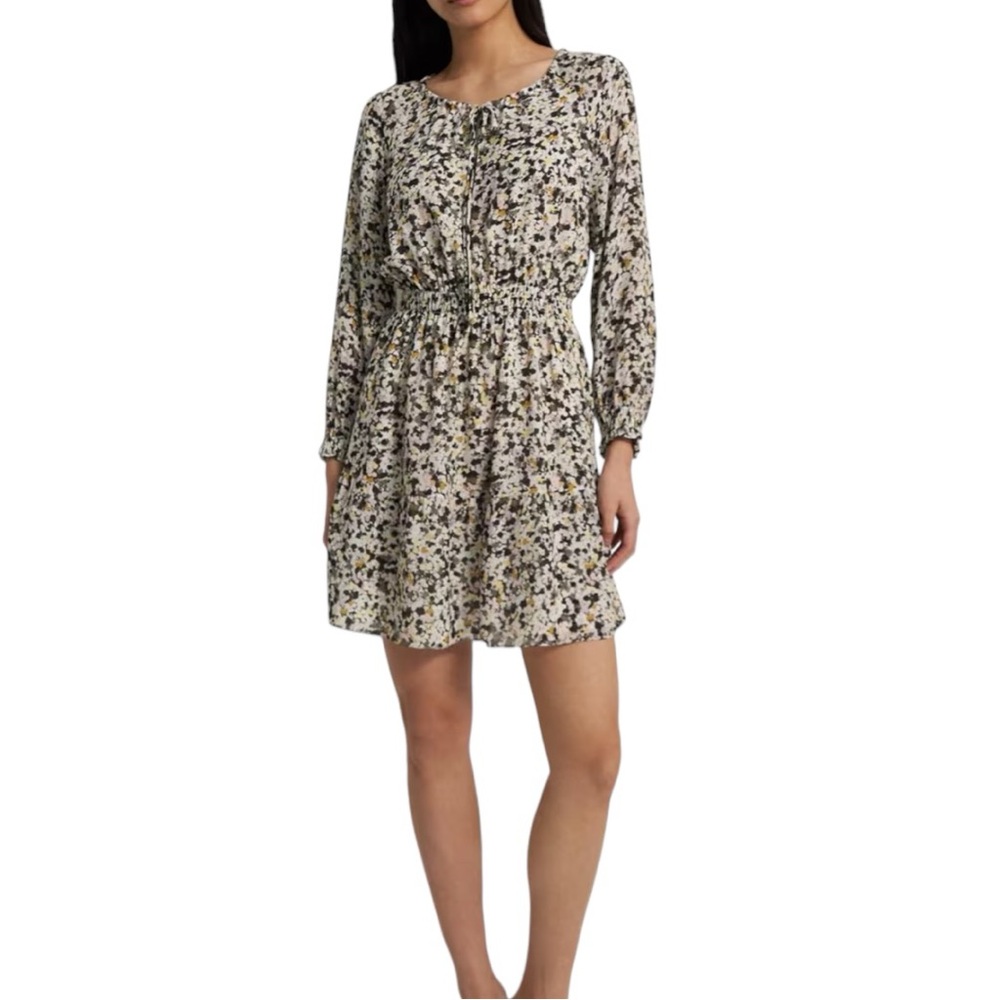 Theory 100% Silk Crepe Mini Dress Fit and Flare‎ multi color Floral Size L